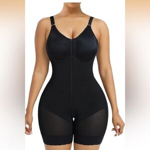 Black Full Body Shapewear Bodysuit with Front Zipper